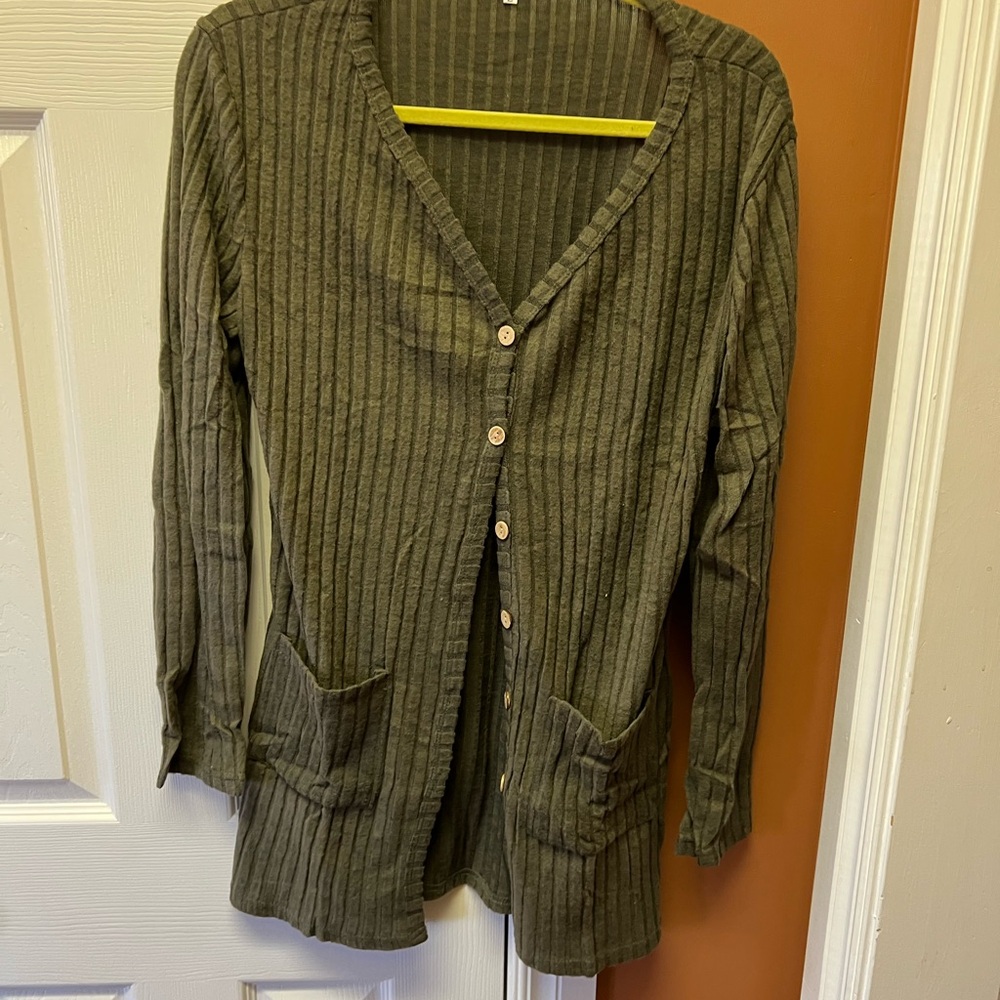 Olive Green Women's Cardigan Sweater